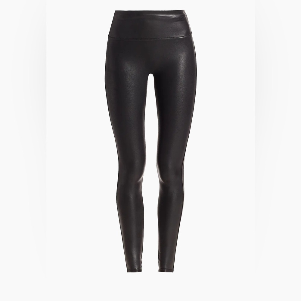 SPANX Faux Leather Leggings 2437 Black Ankle Length Sz Med Slimming Yoga Pants